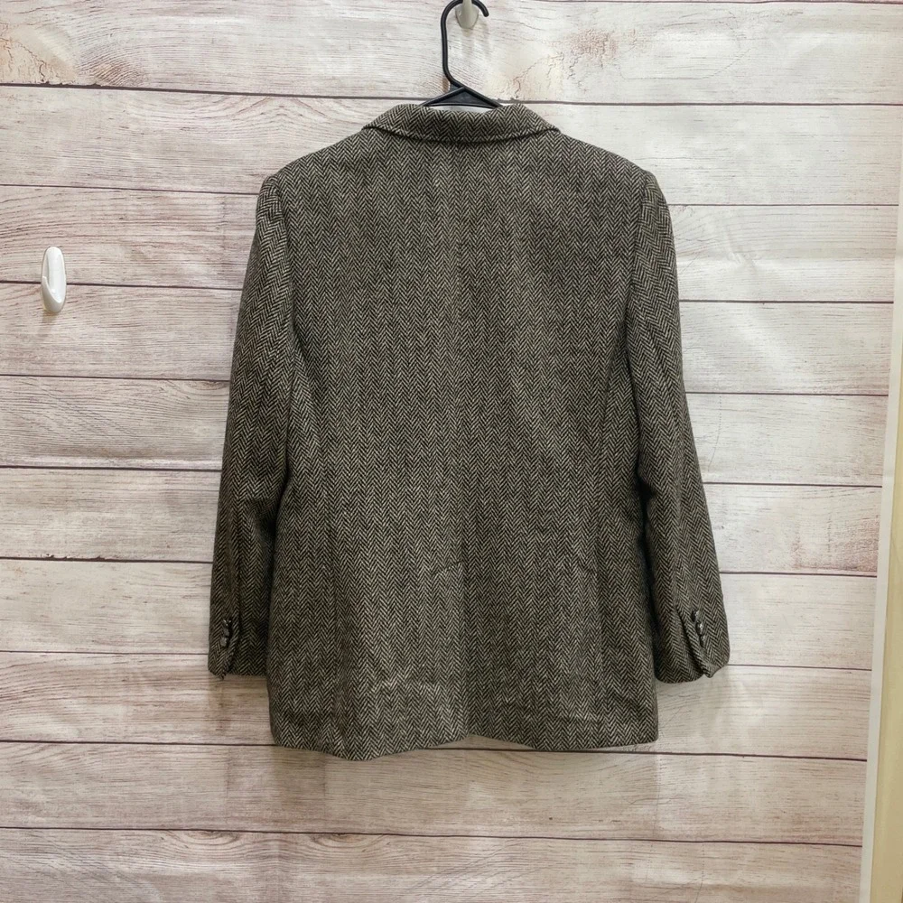 VINTAGE LAUREN RALPH LAUREN TWEED EQUESTRIAN 100% WOOL BLAZER IN HERRINGBONE - Picture 5 of 9